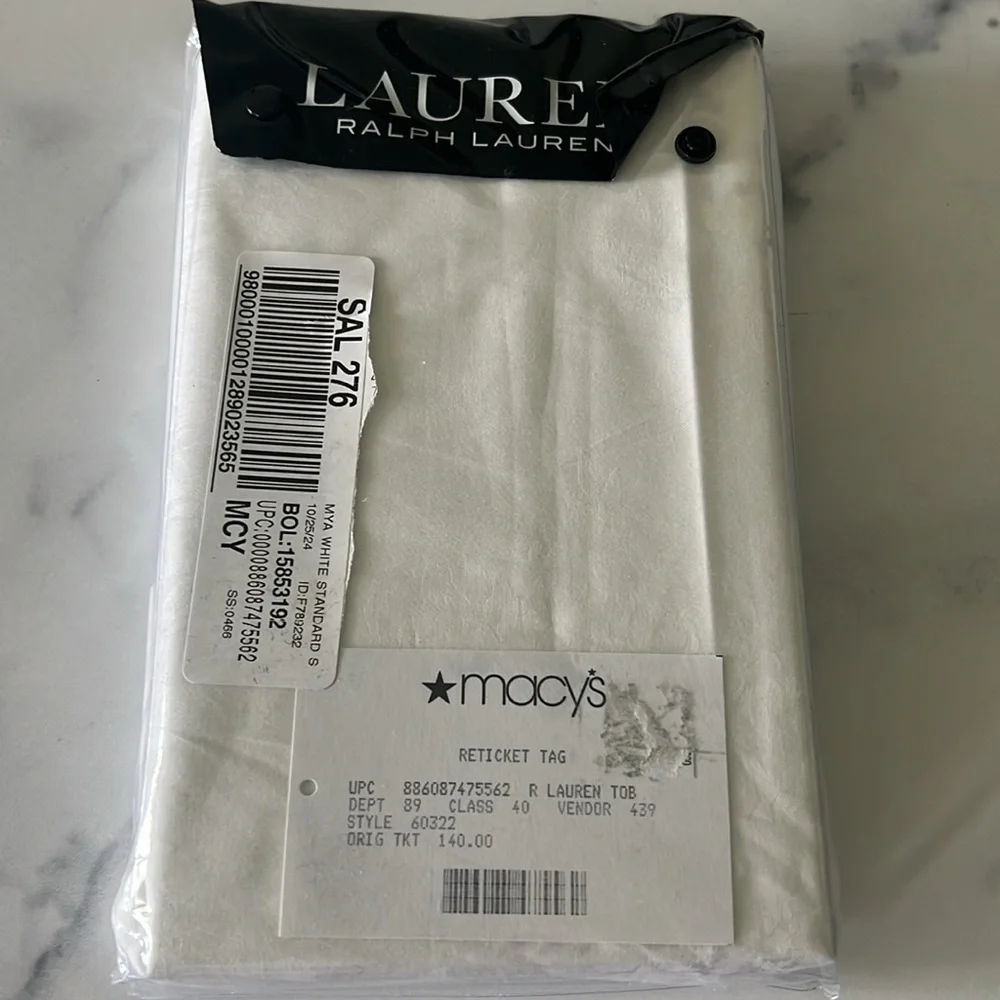 Lauren Ralph Lauren White Mya Jacquard Weave Cotton Standard Sham, NWT $140